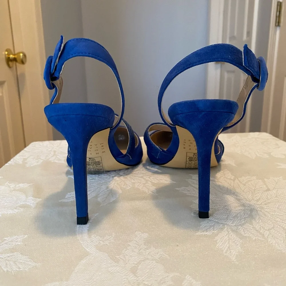 White House Black Market Royal Blue Suede Slingback With Snake Embossed Stran - Picture 7 of 9